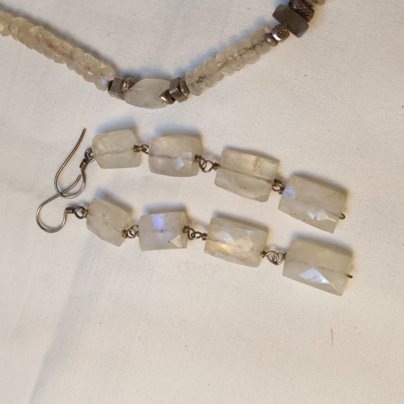 Rainbow moonstone bracelet earrings necklace set sterling silver signed … - Picture 6 of 12